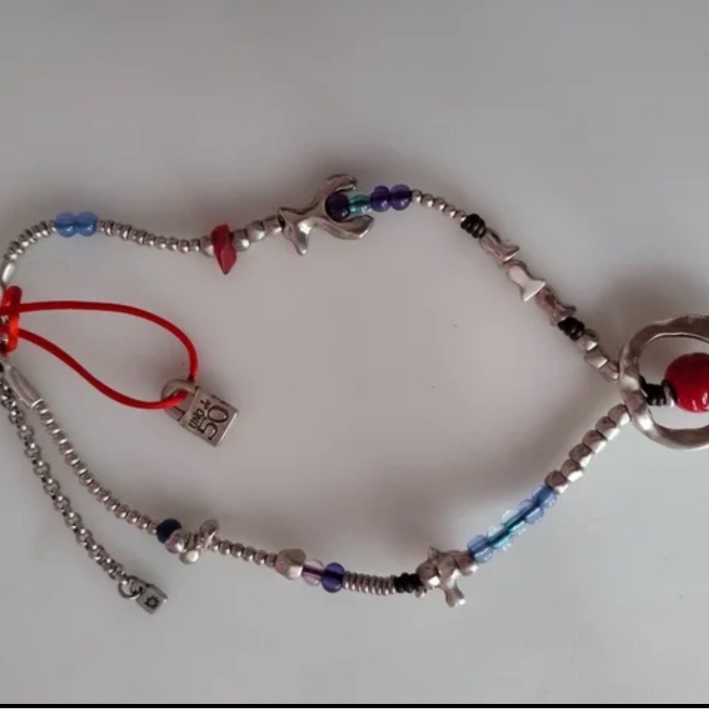 RARE UNO de 50 Silver Necklace with Red and Blue Accents - Mother Earth - Picture 2 of 8